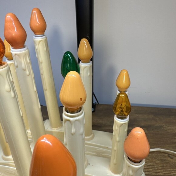 Vintage Christmas Holiday Candelabra 5 Light Window Ivory Drip Candle  WORKS - Picture 7 of 11